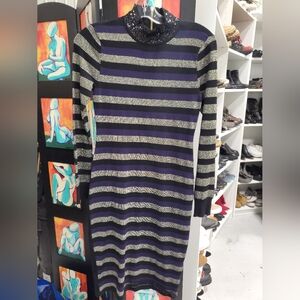 Eliza J Navy Striped Knit Dress